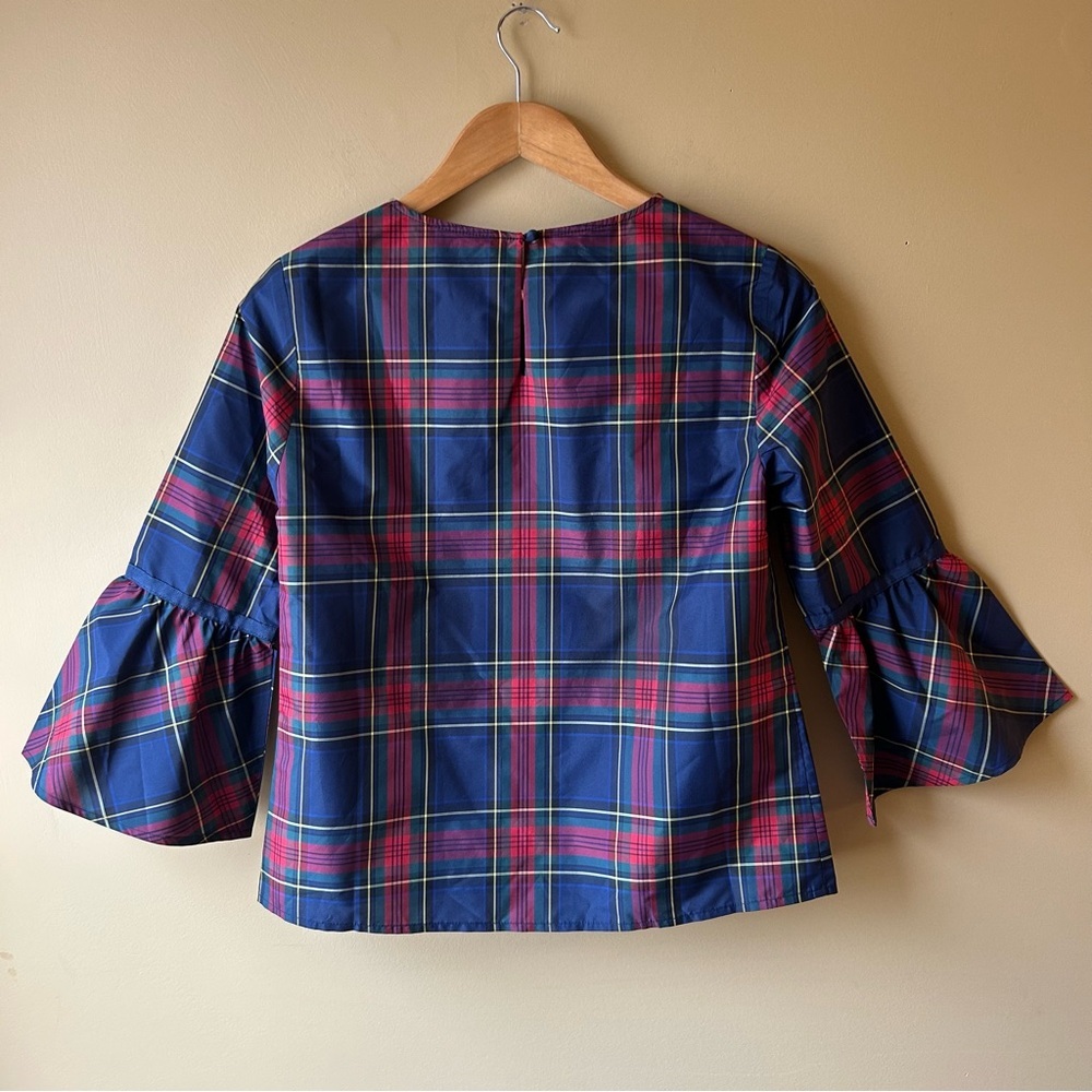 NWT Vineyard Vines Women's Plaid Taffeta Blouse Size 0 Top Bell Sleeves Jolly - Picture 6 of 12